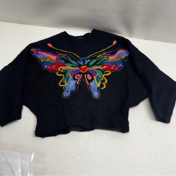 MOTHER THE BATWINGS PULLOVER Colorful croppButterfly Embroidered Sweater SZ XS/S - Picture 1 of 12